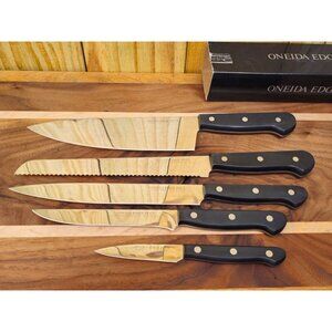 Oneida Edge Plus 5-Piece Knife Set With Black Handles & Stainless Steel Blades I